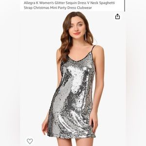 Allegra K Women's Glitter Sequin Dress V Neck Spaghetti Strap Clubwear Dress